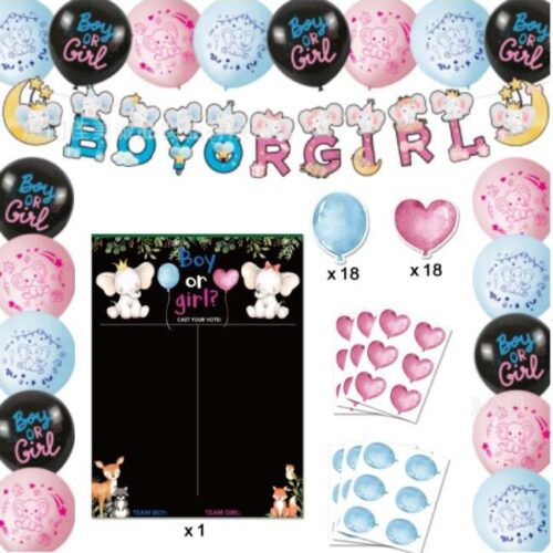 Boy Or Girl Banner - Cute Elephant Balloon and Tally Board with Stickers Set