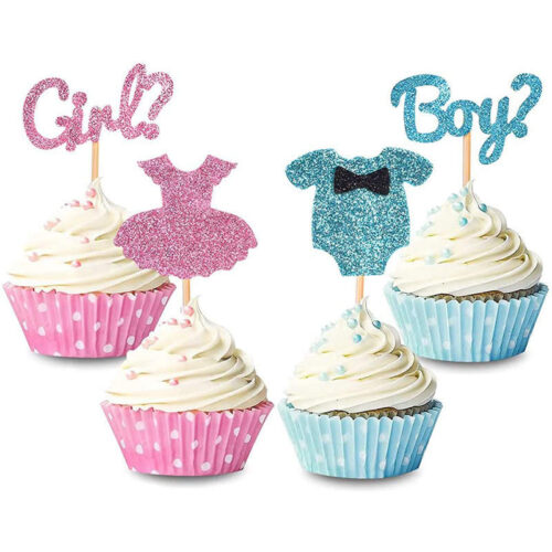 4 PCS Cupcake Topper Set - Boy or Girl Metallic