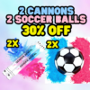 30% OFF BUNDLE - 2 x Biodegradable Confetti and Smoke Cannon 45 cm + 2 Soccer Ball Kits Baby Gender Surprise